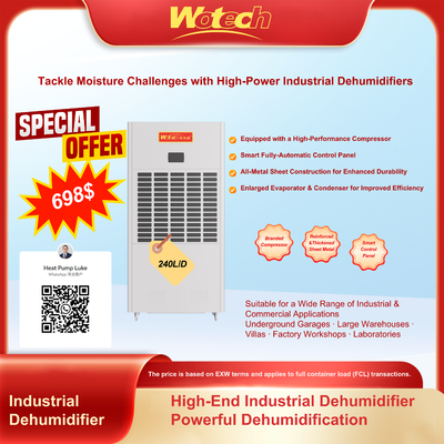 Limited Special Offer for 240L / Day Industrial Dehumidifier For Large Spaces Low Noise Continuous Drain For Factory / Labs Room